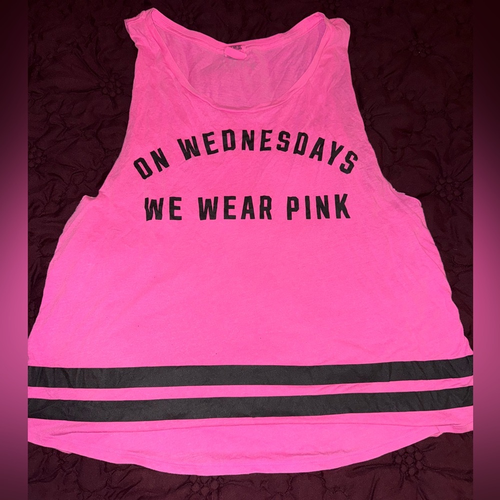 PINK Victoria's Secret Hot Pink Tank with Black Lettering